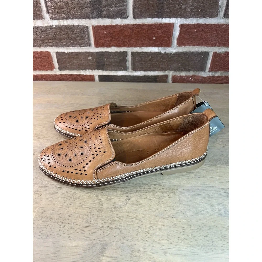 Spring Step Ingrid Women's Brown Leather Cutout‎ Floral Slip On Loafer Size 41